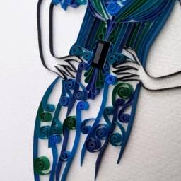 Quilling Art Fashion Lady in Blue-Green Dress, Elegant Floppy Hat - thumbnail 3
