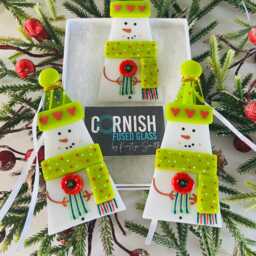 Traditional Gorgeous Snowman Christmas Fused Glass Decoration - Tree Decoration, Cornwall, Cornish - thumbnail 1