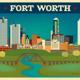 Fort Worth Skyline Art Print, Tx Map Print, Texas Wall Art, Trinity River, Horizontal, Art Print E8-O-For - thumbnail 2