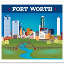 Fort Worth Skyline Art Print, Tx Map Print, Texas Wall Art, Trinity River, Horizontal, Art Print E8-O-For - thumbnail 3