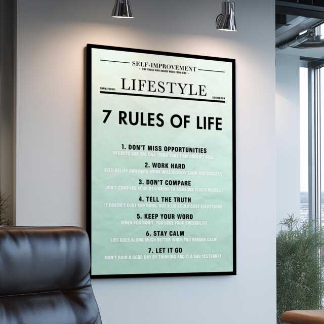 7 Rules Of Life Finance Business Motivational Inspirational, Framed Canvas Wall Art Poster Print, Home Office & Room Decor, Gift Idea - image 1