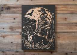 Hunting Scene Engraved Birch Wood Panel - Outdoorsy Gift Rustic Home Wall Art, Cabin Decor Personalized Gift, Mountain Forest Illustration - thumbnail 1