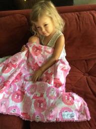 "Cutie Cotton Pink Lions & Minky Baby Blanket ""Nico"