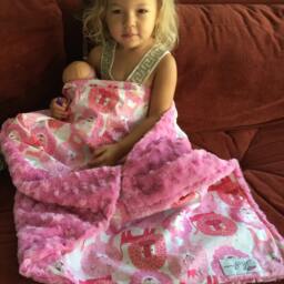 "Cutie Cotton Pink Lions & Minky Baby Blanket ""Nico" - thumbnail 2