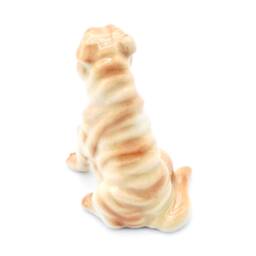 Miniature Ceramic Dog Sitting Shar Pei Little Animal Pet Brown Beige Small Statue Tiny Decoration Craft Collectible Hand Painted Figure Deco - thumbnail 3