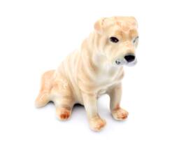 Miniature Ceramic Dog Sitting Shar Pei Little Animal Pet Brown Beige Small Statue Tiny Decoration Craft Collectible Hand Painted Figure Deco - thumbnail 1