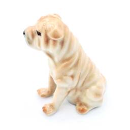 Miniature Ceramic Dog Sitting Shar Pei Little Animal Pet Brown Beige Small Statue Tiny Decoration Craft Collectible Hand Painted Figure Deco - thumbnail 2