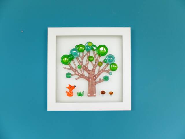 Fused Glass Art Little Fox & Tree Wall Hanging - image 1