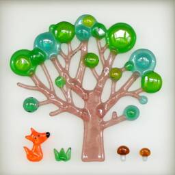 Fused Glass Art Little Fox & Tree Wall Hanging - thumbnail 3