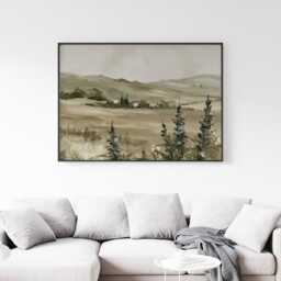 Floral Landscape Poster, Sage Meadow Wall Art, Country Painting - thumbnail 3