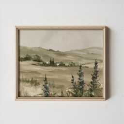 Floral Landscape Poster, Sage Meadow Wall Art, Country Painting - thumbnail 4