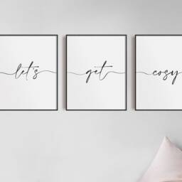 Neutral Let's Get Cosy Bedroom Prints, Good Night Set Of 3, Print, Beige Home Love Above Bed Wall Art - thumbnail 2