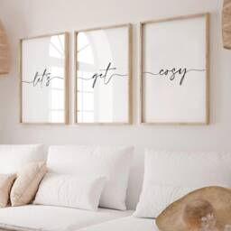 Neutral Let's Get Cosy Bedroom Prints, Good Night Set Of 3, Print, Beige Home Love Above Bed Wall Art - thumbnail 3