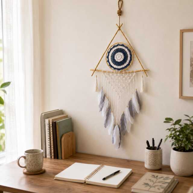 Triangle Dream Catcher Evil Eye Macrame Wall Hanging Boho Bedroom Decor - image 1