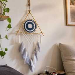 Triangle Dream Catcher Evil Eye Macrame Wall Hanging Boho Bedroom Decor - thumbnail 3