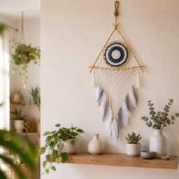 Triangle Dream Catcher Evil Eye Macrame Wall Hanging Boho Bedroom Decor - thumbnail 2
