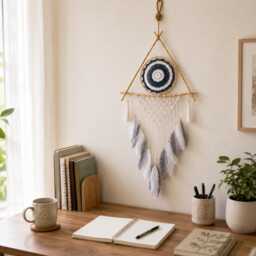 Triangle Dream Catcher Evil Eye Macrame Wall Hanging Boho Bedroom Decor - thumbnail 1
