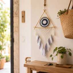 Triangle Dream Catcher Evil Eye Macrame Wall Hanging Boho Bedroom Decor - thumbnail 4
