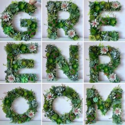 Green Moss Letter With Faux Succulents Woodland Decor - thumbnail 1