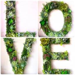 Green Moss Letter With Faux Succulents Woodland Decor - thumbnail 2