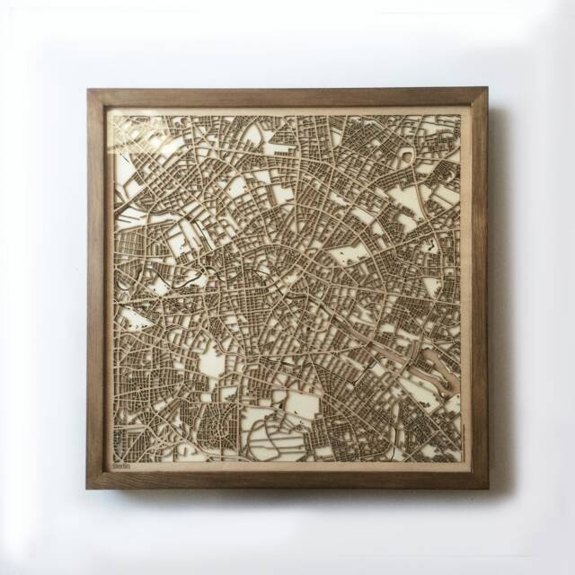 Berlin Wooden Map Wall Art - Laser Cut City Streets, Framed Walnut Finish - image 1
