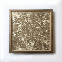Berlin Wooden Map Wall Art - Laser Cut City Streets, Framed Walnut Finish