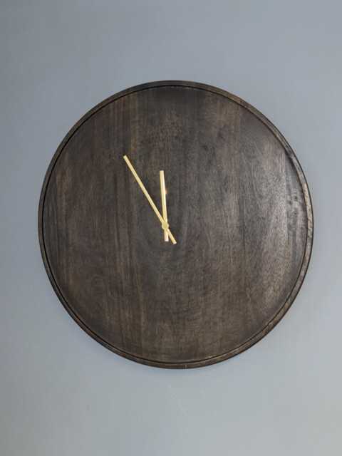 Walnut Round Wall Clock, Solid Mango Wood With Gold Hands - image 1