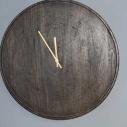 Walnut Round Wall Clock, Solid Mango Wood With Gold Hands - thumbnail 2