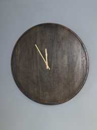 Walnut Round Wall Clock, Solid Mango Wood With Gold Hands - thumbnail 1