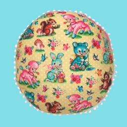 Retro Animal Print Cushion Cover 45cm Round Pillow With Pom Trim