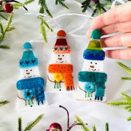 Cute Snowman Fused Glass Christmas Decoration - Tree Decoration, Cornwall, Cornish - thumbnail 4