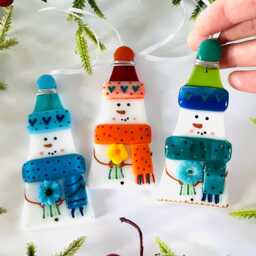 Cute Snowman Fused Glass Christmas Decoration - Tree Decoration, Cornwall, Cornish
