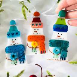 Cute Snowman Fused Glass Christmas Decoration - Tree Decoration, Cornwall, Cornish - thumbnail 2
