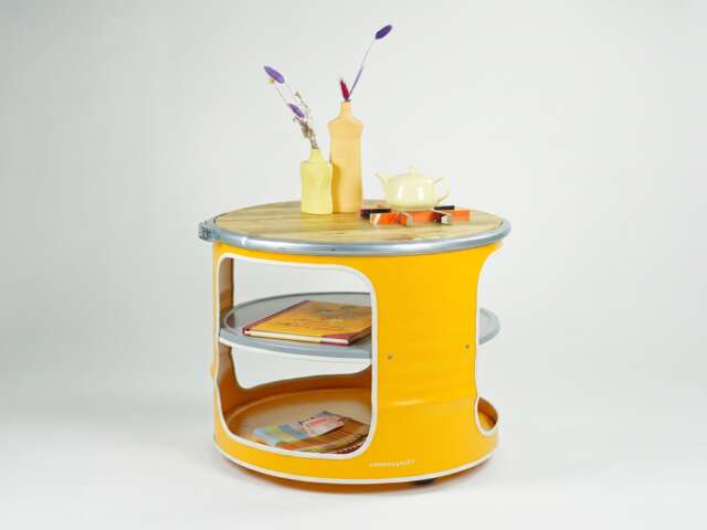 Bob - Industrial Half Oil Barrel Coffee Table - With Storage Loft Furniture Handmade in Hamburg - image 1