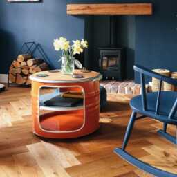 Bob - Industrial Half Oil Barrel Coffee Table - With Storage Loft Furniture Handmade in Hamburg - thumbnail 3