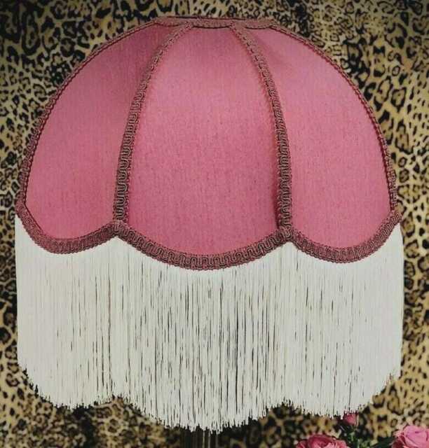 Handmade Pink Fabric Dome Lampshade Cream Fringe, British Made - image 1
