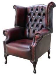 Fixed Seat Chair Authentic Chesterfield Real Antique Oxblood Leather - thumbnail 3
