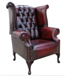 Fixed Seat Chair Authentic Chesterfield Real Antique Oxblood Leather