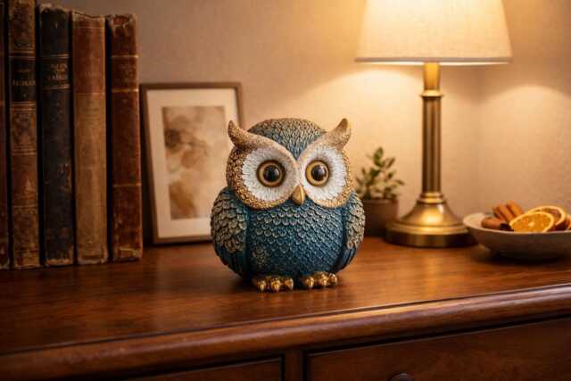 Owl Figurine Resin - Decorative Statue For Bookshelf, Desk Or Nightstand Cozy Home Decor Accent Personlisation Option - image 1