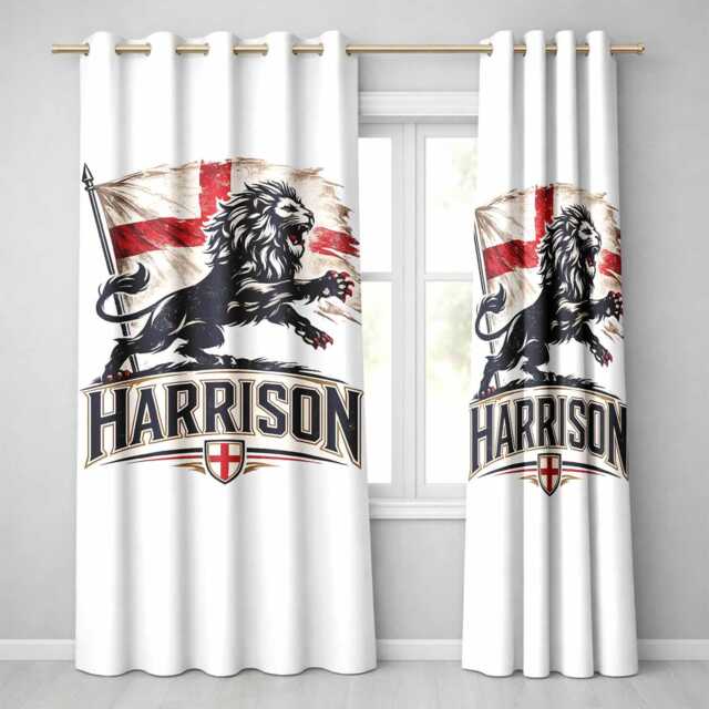 Lions Personalised Name England Flag Curtains Football Supporter Decor St Georges Cross Sports Match Fan Bedroom Window Drapes Gift - image 1