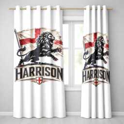 Lions Personalised Name England Flag Curtains Football Supporter Decor St Georges Cross Sports Match Fan Bedroom Window Drapes Gift - thumbnail 1