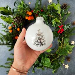 Handcrafted Ceramic Christmas Bauble Gold Tree Cone Ornament
