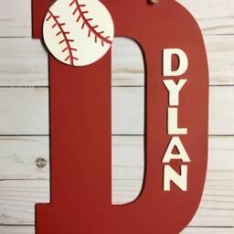 Baseball Door Hanger - Personalized Initial Sign Gift Wooden Wall Decor Decoration - thumbnail 3
