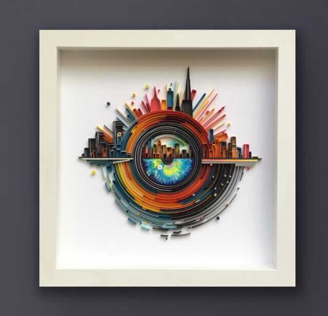 Quilled Abstract Art, 3D Framed Paper Covered With Glass, Unique Gift For Anniversary, Wedding, Birthday - image 1
