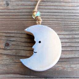 Hand-Painted Wooden Moon Ornament - Maple Wall Hanging, Nursery Decor - thumbnail 2