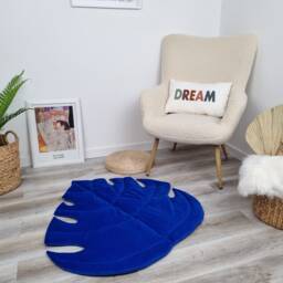 Dark Blue Velvet Leaf Play Mat Organic Cotton Nursery Decor - thumbnail 2