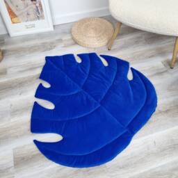 Dark Blue Velvet Leaf Play Mat Organic Cotton Nursery Decor - thumbnail 3