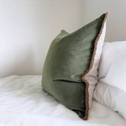 Forest Green Velvet Pillow Cover Bohemian Fringe Throw Cushion - thumbnail 4