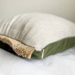 Forest Green Velvet Pillow Cover Bohemian Fringe Throw Cushion - thumbnail 3