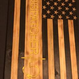 Dispatch/911 Operator Customizable Flag, Thin Yellow Line, Wood Burned Flag, Rustic Flag Sign, Charred Firefighter Wall Decor - thumbnail 2